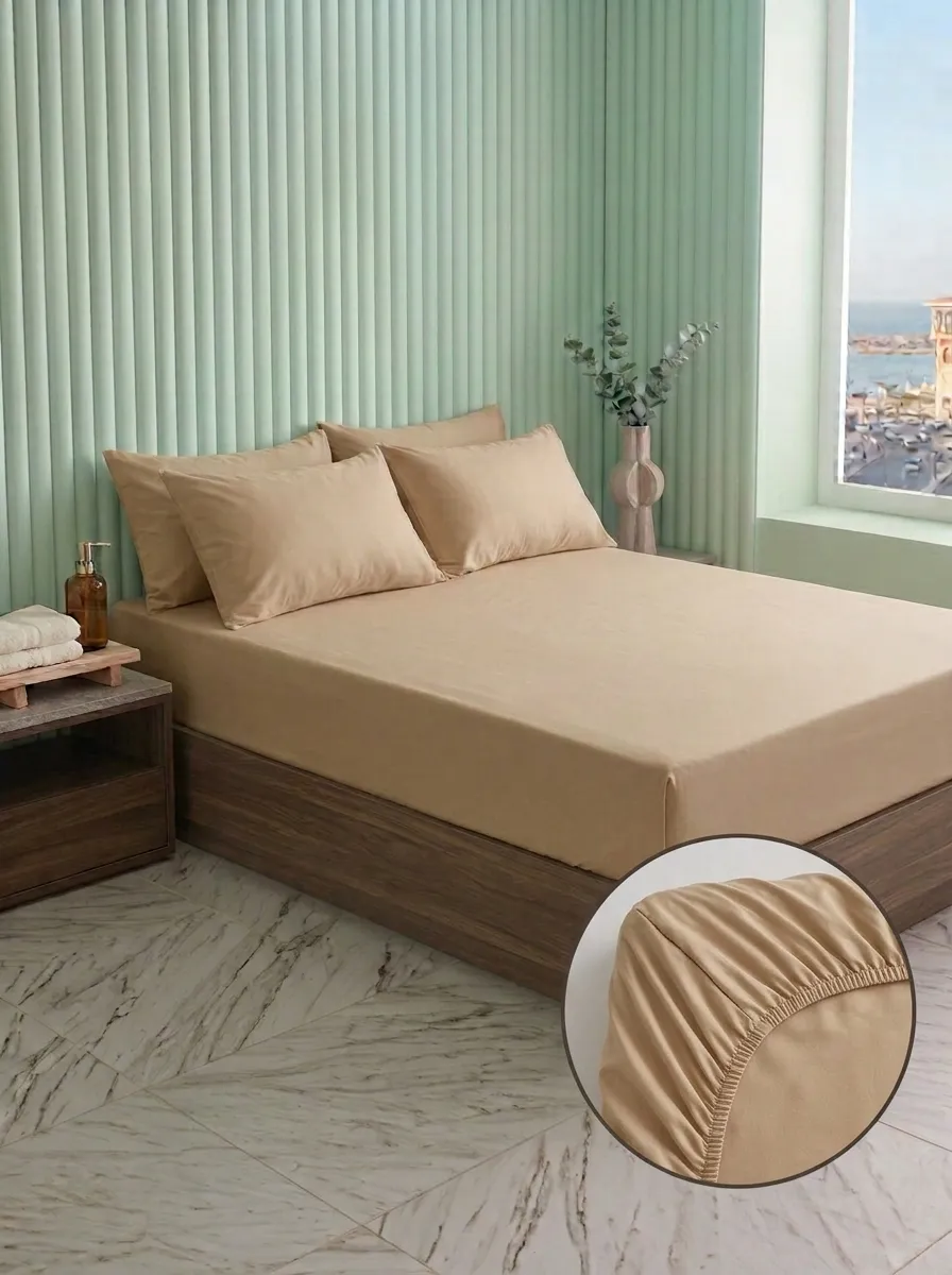 Beige plain Fitted Sheet Beige Plain Fitted-Sheet T200 - Image 1