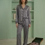 Gray Long Sleeve Satin Pajama Set