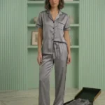 Gray Half Sleeve Satin Pajama Set